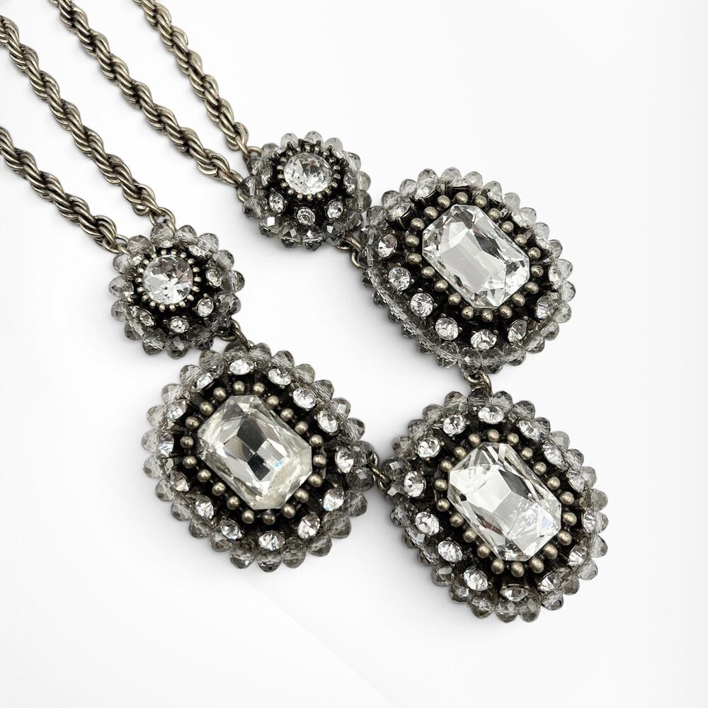 Banana Republic Crystal Rhinestone Statement Necklace Antiqued Gold Tone Glam